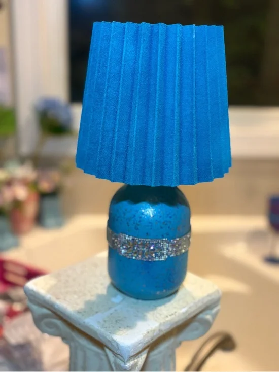 Vibrant Blue Table Lamp with Rhinestone accents w/bulb & shade FREE GIFT!