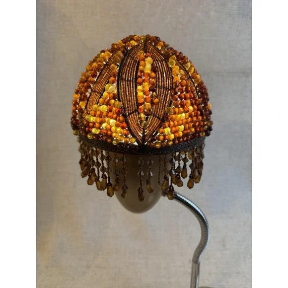 Vintage‎ Amber Beaded Lamp Shade Hanging Fringe Boho Style