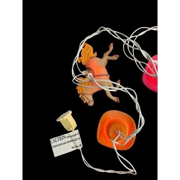 Horse-Themed String Lights With Pink &‎ Orange Accents Vintage