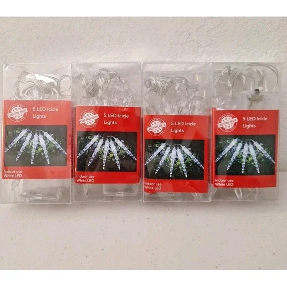 4 X Christmas House 5-Ct. Ea. LED Icicle String Lights - Indoor White LED NEW