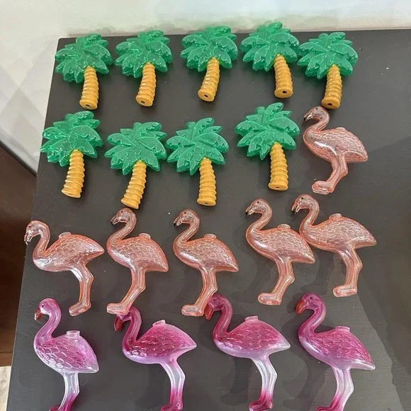 VTG Set Of‎ 20 Flamingo Palm Tree Blow Mold Replacements String Light Luau Party