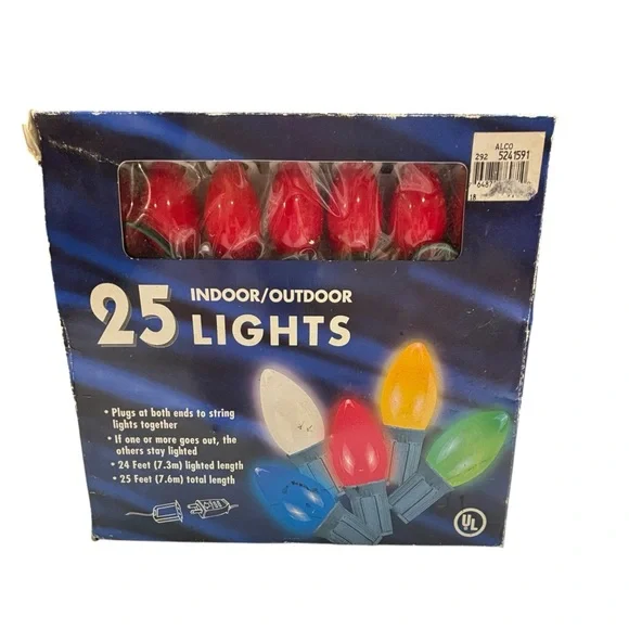 25 RED C7 Ceramic Multi Lights on Green Cord Christmas Lights