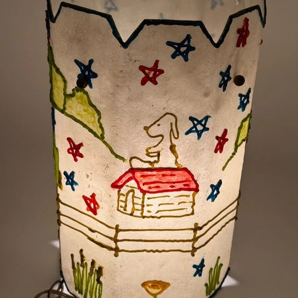 Vintage Folk Art style Hanging Lamp with Snoopy & Red Baron