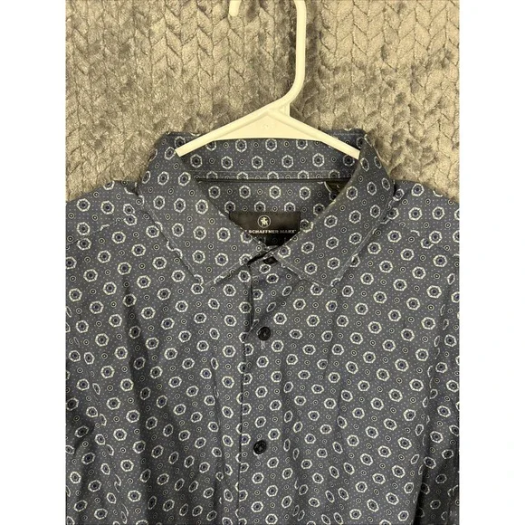 HART SCHAFFNER MARX MENS L LONG SLEEVE BUTTON UP SHIRT BLUE GEOMETRIC COLLAR