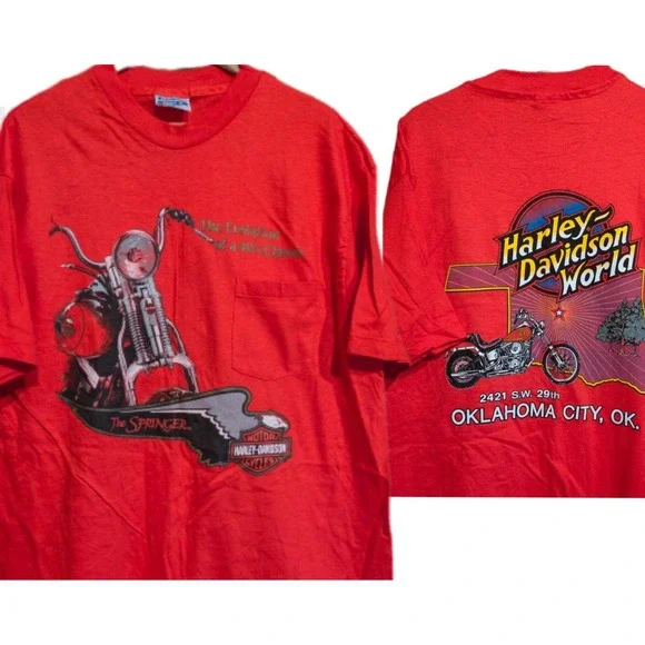 Vintage 90s Harley Davidson The Springer Red 3D Emblem Single Stitch XL Oklahoma
