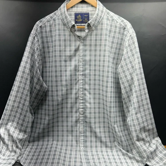 Rugby Men's‎ Gray Checkered Button Down Shirt-2XLarge-Big