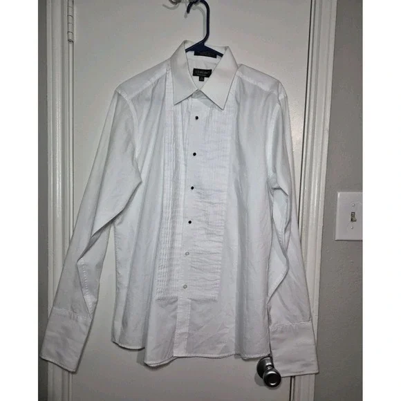 Milani Men's Button Up Long Sleeve White Shirt Size 15 1/2 34/35 Dressy Preppy