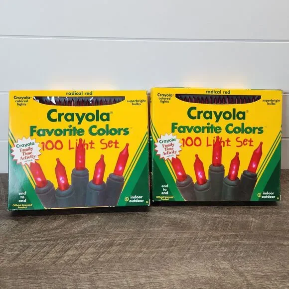 2 Boxes New Vintage 1996 Crayola Favorite Colors 100 Light Set Radical Red