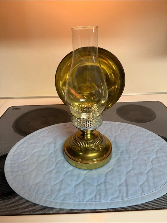 Gold Tone Hurricane Lamp with Glass Hurricane