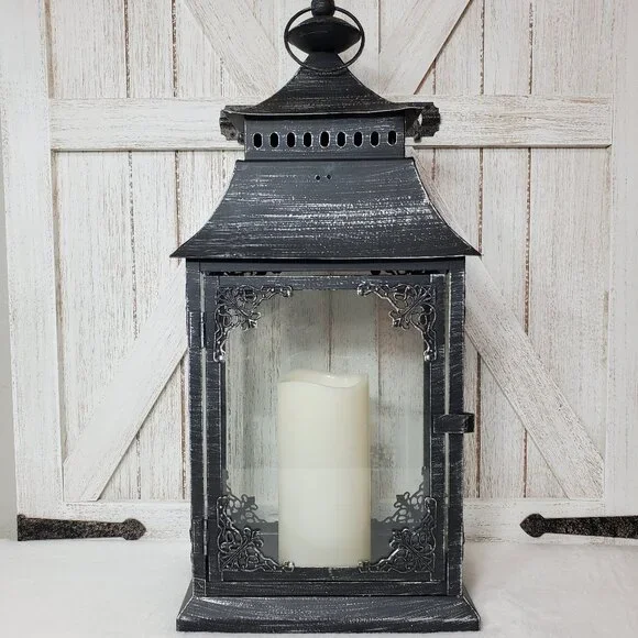 Black Metal Lantern With Candle
