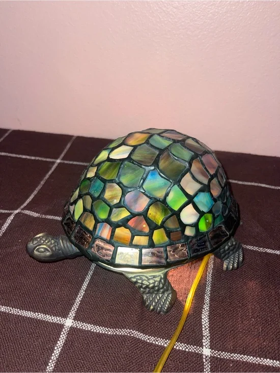 Tiffany Vintage BRONZE AND STAINED BLUE GLASS TURTLE LAMP 1999