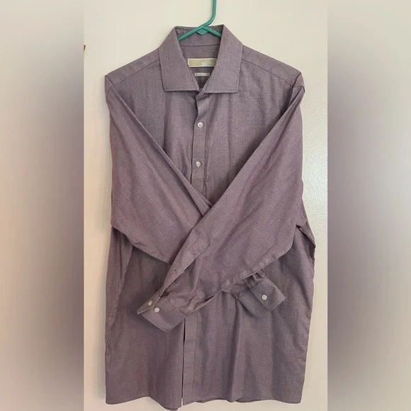 Michael Kors Men's Non-Iron Purple Dress Shirt Long Sleeve Button-Up 17 32-33