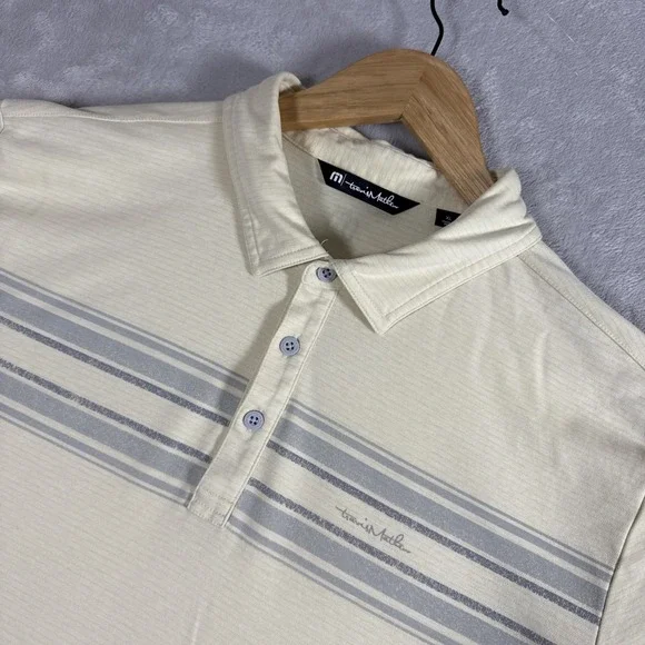 Travis Mathew Polo Shirt Mens X-Large Yellow Gray Stripe Pima Cotton SS Casual