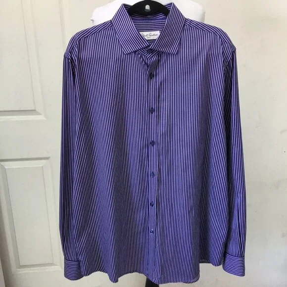 Robert Graham Men's Purple Striped Long Sleeve Button Front Shirt Size 17.5