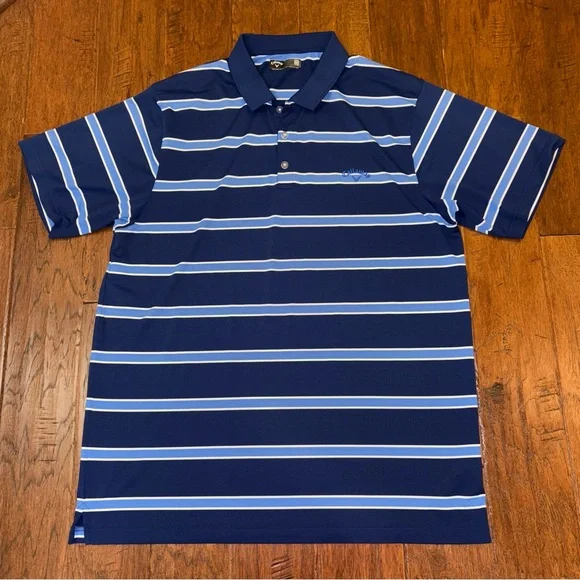 Men's Callaway 2-Tone Blue & White Striped‎ Stretch Fabric Polo XXL