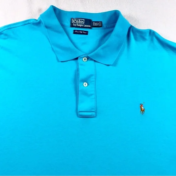 Polo Ralph Lauren Polo Shirt Mens 3XB Turquoise Blue Pima Soft Touch Flesh Pony