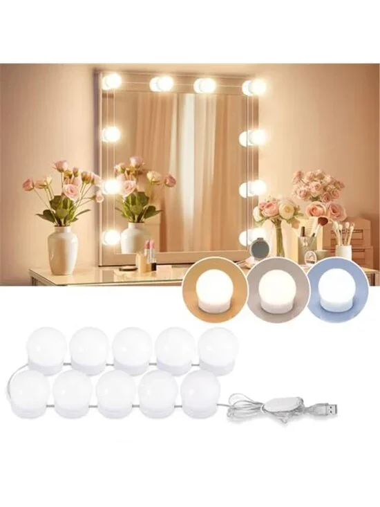 LED Vanity Lights Mirror Makeup Light Kit Dimmable USB Hollywood Style
