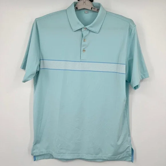 Peter Millar Summer Comfort Polo Shirt Mens Large Blue Striped Golf Performance