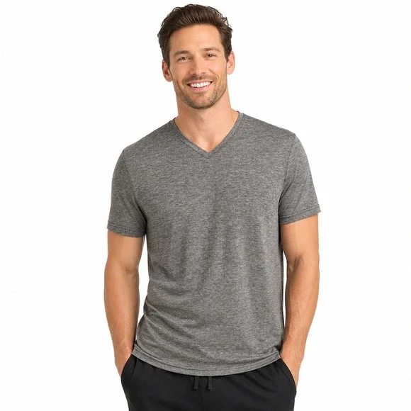 Apt 9 Tee Mens Large Premier Flex Gray Heathered Slim Fit V-Neck Sleep Shirt