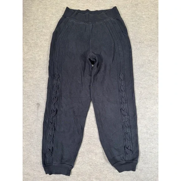 Lululemon Pants Womens 6 Black French Terry Jogger Lace Up Sides Ankle Pockets