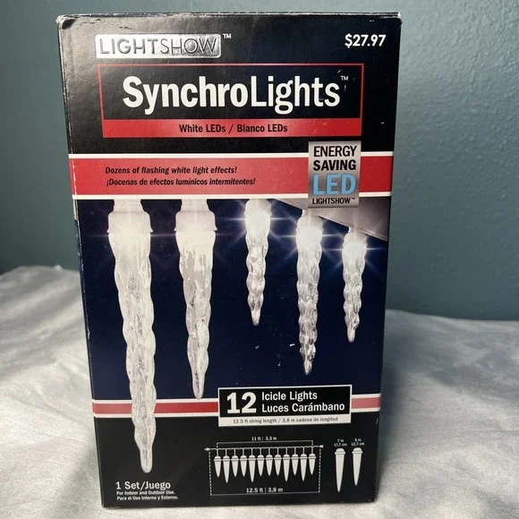 Gemmy LED SynchroLights 12-Count LED Icicle Lights Brilliant White 2013