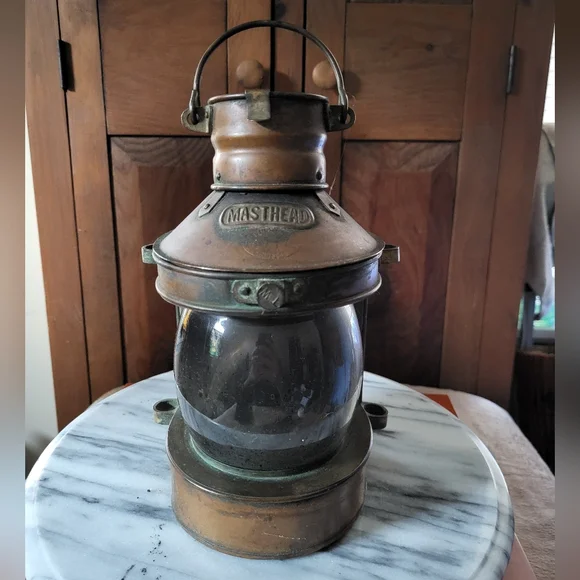Brown Lantern with Glass Globe and Antique Accents