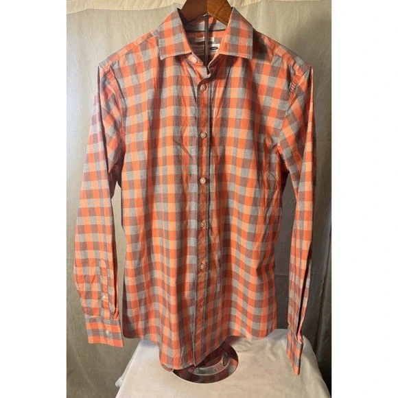 Old Navy Mens Red/Blu Long Sleeve Slim Fit Cotton Career Dress Button Up Shirt M