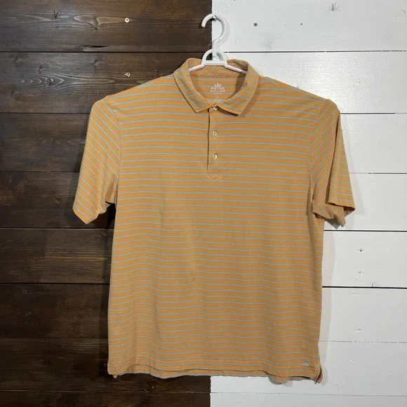 Peter Millar Polo Shirt Men's Large Orange Blue Striped‎ Cotton