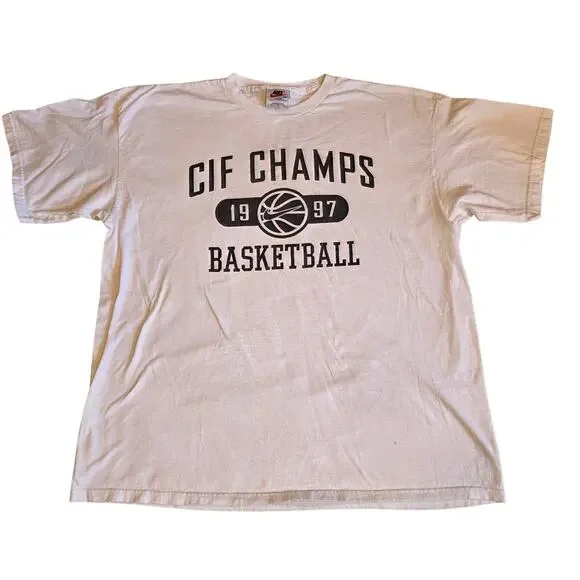 Vintage 90s Nike CIF Champs Basketball Tournament Tee White XL Center Swoosh