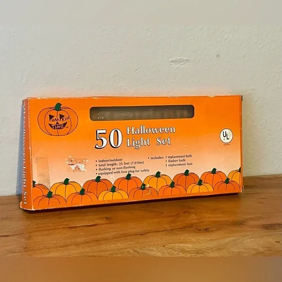 Pumpkin Time 50 Halloween Light Set‎ Holiday Orange New Tested Kmart Vtg