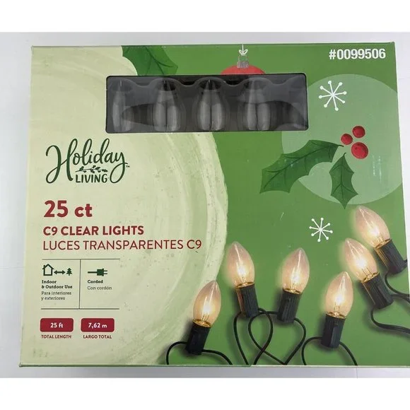 Holiday Living 25‎ Ct C9 Clear Christmas Holiday Incandescent Light Set New