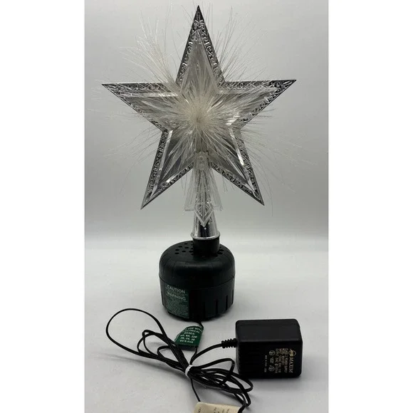 Vintage Fiber Optic Color Changing Christmas Tree Star Topper Desk Sit Plug In