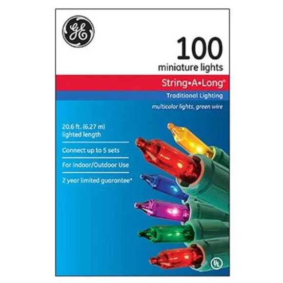 GE String A Long 100 Miniature Multicolor Lights Green Wire Indoor Outdoor Use