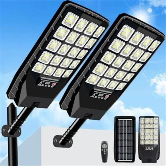 2 Pack Solar Street Light 20000LM Motion Sensor Dusk Dawn Waterproof
