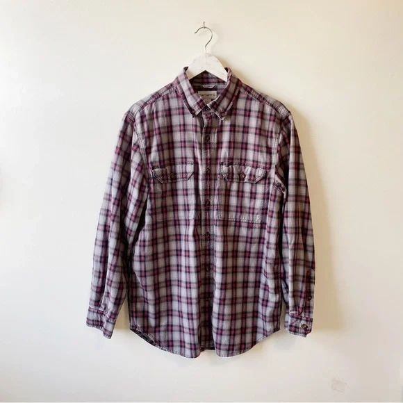 CARHARTT Gray, Blue & Red Plaid Relaxed Fit Button Up Shirt Men’s Medium
