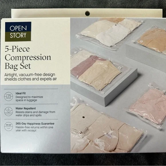 Open Story 5-Piece Garment Compression Bag Set - Beige and Cream