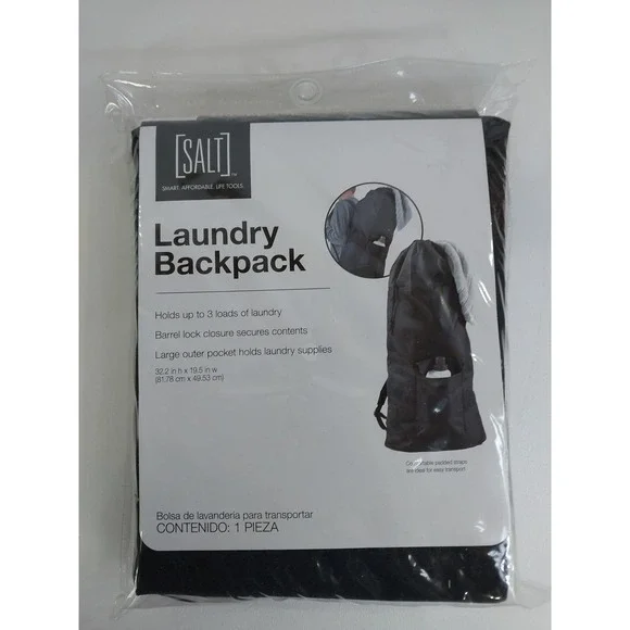 SALT‎ Large Laundry 3 Loads Clothes Backpack 32.2 x 19.5 Black Detergent Pocket
