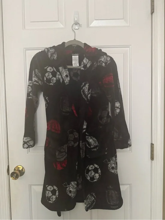 Kids Plush Soccer Robe - Black and Red