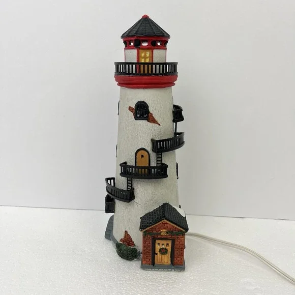 Lemax Village Collection Plymouth Corners Porcelain Lighthouse Christmas‎ Lights