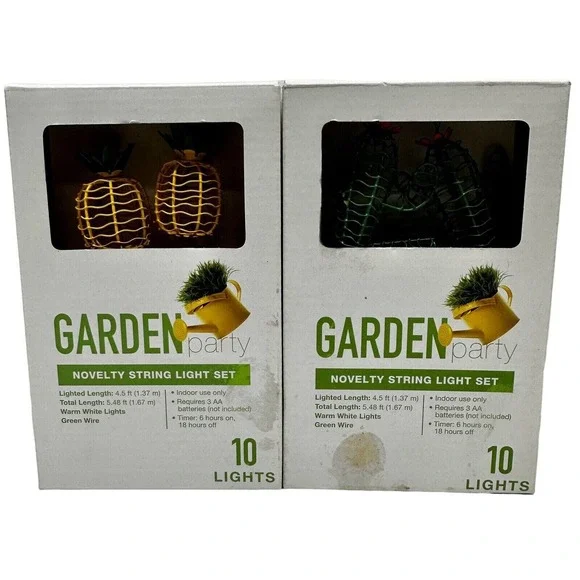 Garden Party Wired String Lights Cactus Pineapple 10 Lights Set Indoor‎