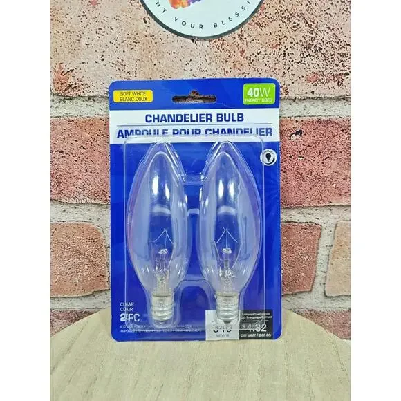 Chandelier Light Bulbs Clear 40w Clear B10 340 Lumens 120 Volt 2 Pack Bulbs New