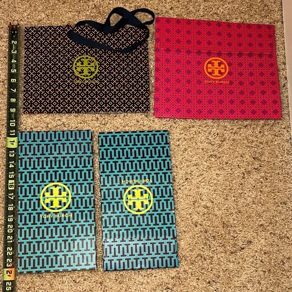 Tory Burch Geometric Shopping Bags in Black, Red, and Blue