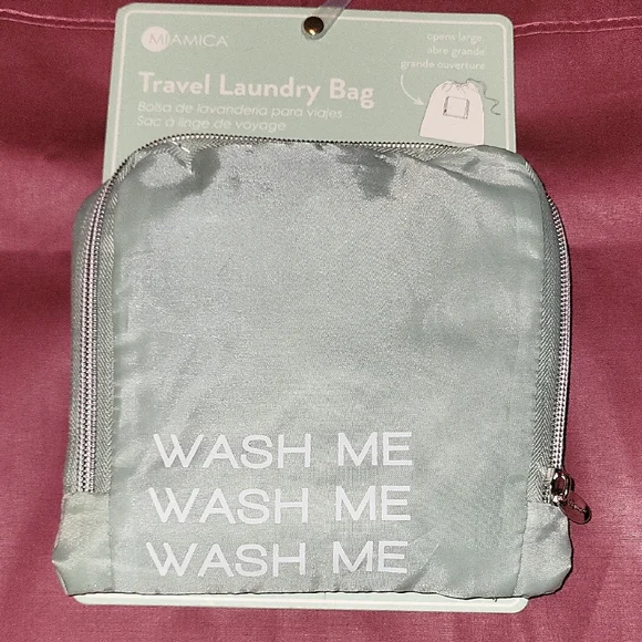 Miamica Travel Laundry Bag - Sage Green with White Text Brand New Li T
