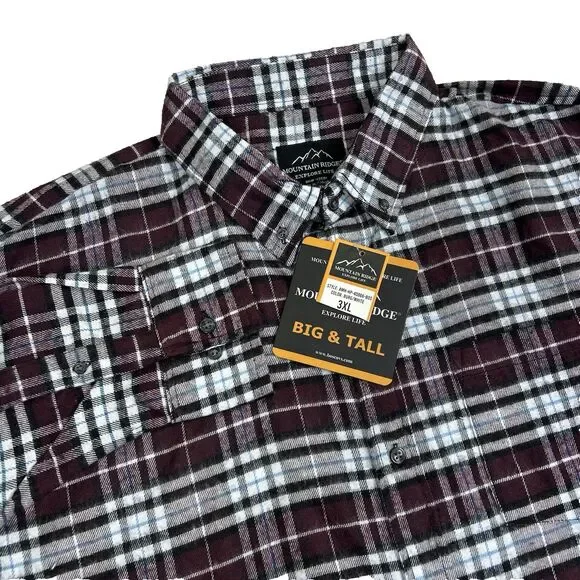 Mountain Ridge Shirt Mens 3XL Big Red Plaid Flannel Long Sleeves Button Up NWT