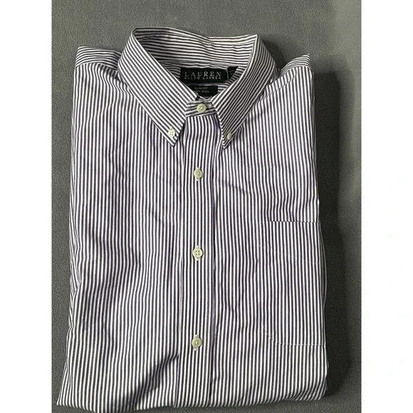 POLO RALPH LAUREN SLIM FIT STRIPED‎ DRESS SHIRT MENS XL 17.5 PURPLE EXCELLENT