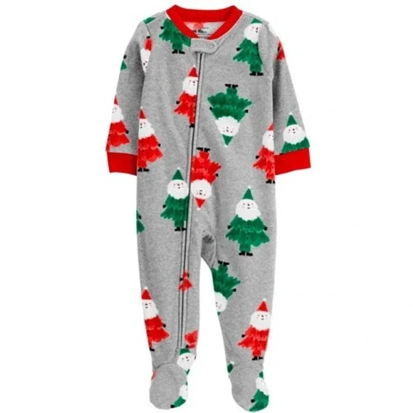 Carters Toddler Christmas Footed Sleeper Pajamas 2T Santa Tree Gray New