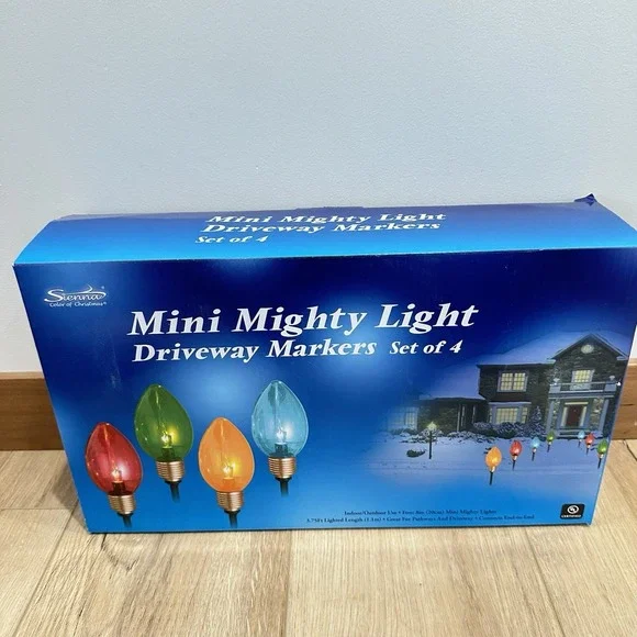 New Set 4 Lighted Multi Color Might‎ Light C7 Shape Xmas Pathway Lights