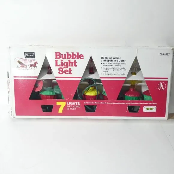 Sears Bubble Light Set of 7 Vintage Christmas Lights 9' String w/Box WORKS!