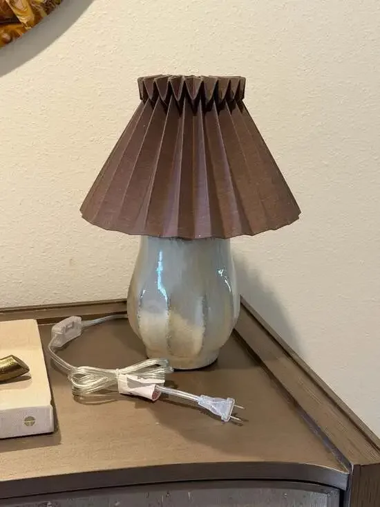 Hearth & Hand with Magnolia Ceramic Table Lamp Sour Cream w/ Brown Pleated Shade