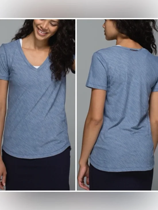 Lululemon Light Blue What The Sport V Neck‎ Tee Size 8-10